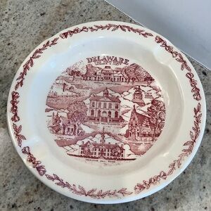 Delaware Souvenir Ashtray- Red and White by Vernon Kilns USA